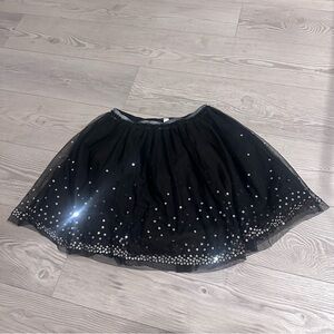 GAP Kids XL Black Sequin Tulle Tutu Skater Skirt, Silver Elastic Waistband